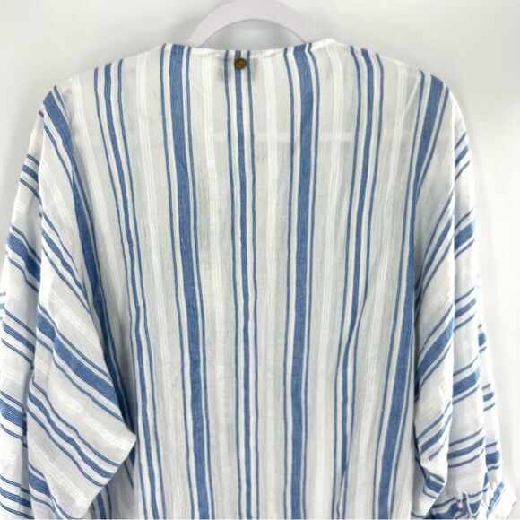 Antik Batik Serifos Ruffled Blue Striped Cotton Gauze Blouse Size L/42 - Picture 8 of 14